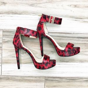 Red leopard print heels w/ gold hardware. LIKE NEW
